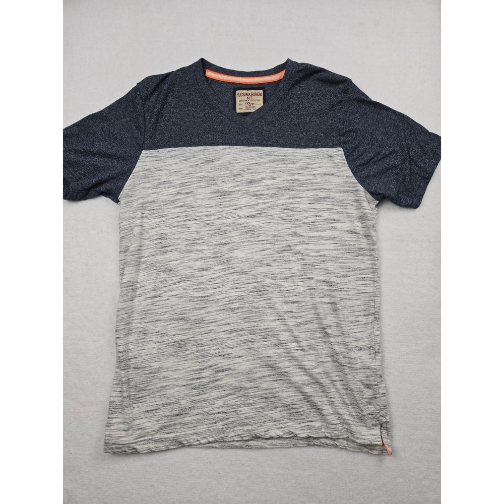 Hudson & Barrow Mens T-Shirt Large Gray Blue Color Block V Neck Casual‎ Tee